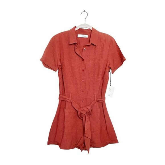 KanCan Women's Kenya Linen Blend Short Jumpsuit in Rust - Sz XS - NWT - Picture 2 of 10
